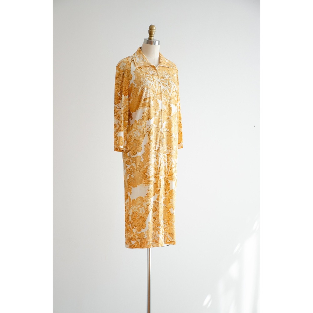 baroque vintage nightgown 70s white yellow toile patterned silky dress - Picture 4 of 7